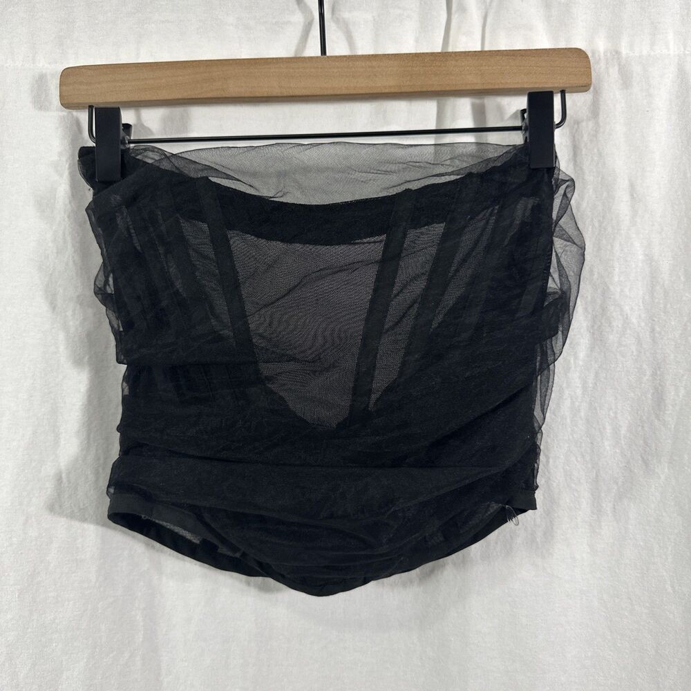 Madrag Sheer Strapless Lightly Boned Black Bustier Top Womens Sz M Dark Romantic